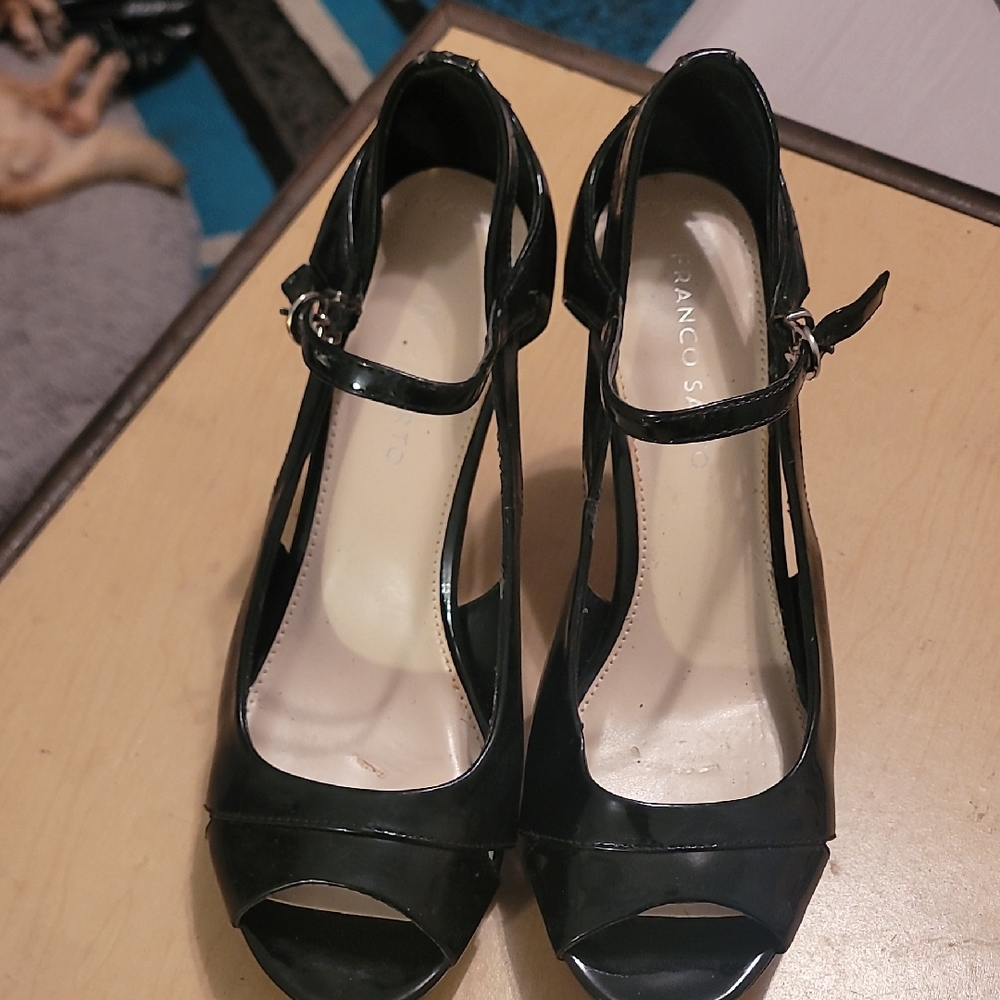 Franco Sarto Black Peep-Toe Heels